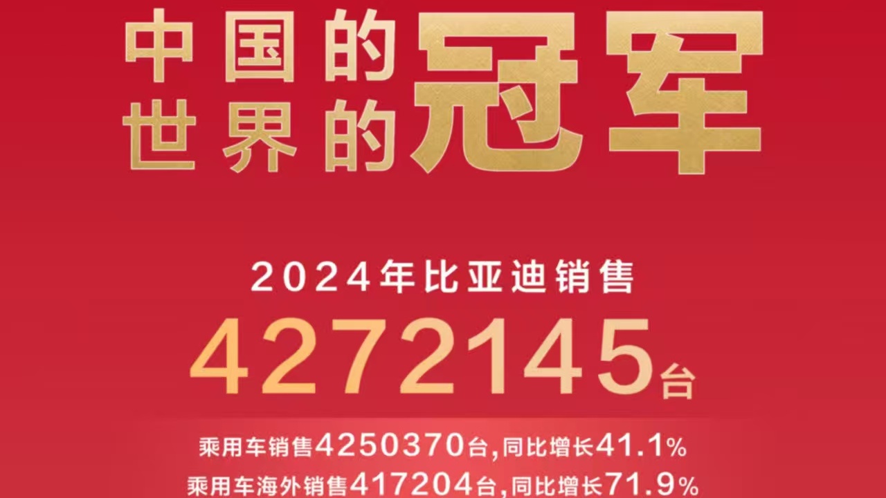 2024年全球车企销量排行榜比亚迪排名第五